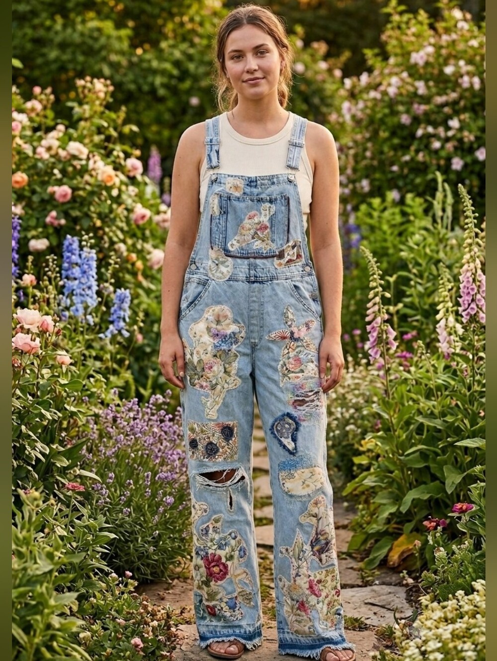 Custom One-of-a-Kind Floral Upcycled Patchwor Overalls By ThreadsReclaimed SZ MD